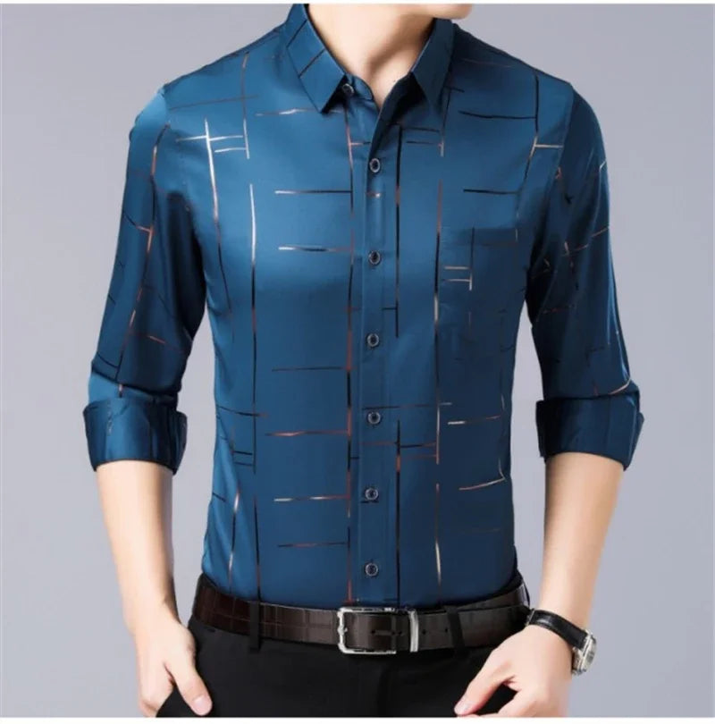 Men's Casual and Fashionable Long Sleeved Printed Shirt, Non Ironing and Wrinkle Resistant Business Top