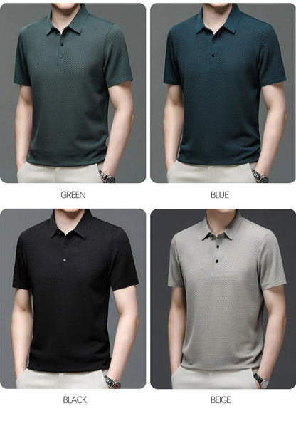 Asian Sizes Summer New Men's Lop-up Hollow Short-sleeved Polo Shirt Ice Silk