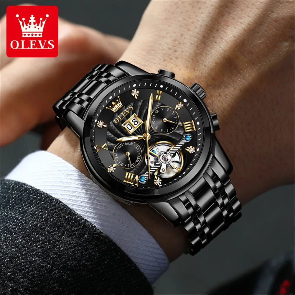 OLEVS Classic Men's Watches Tourbillon Multi-function Full Automatic Men Watch High end Male Wristwatches