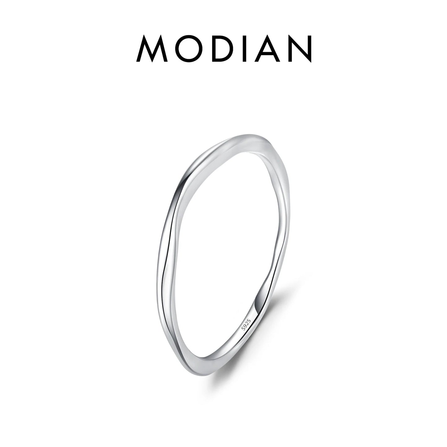 MODIAN 925 Sterling Silver Simple Fashion Stackable Ring Classic Wave Geometric Exquisite Finger Rings For Women Party Jewelry