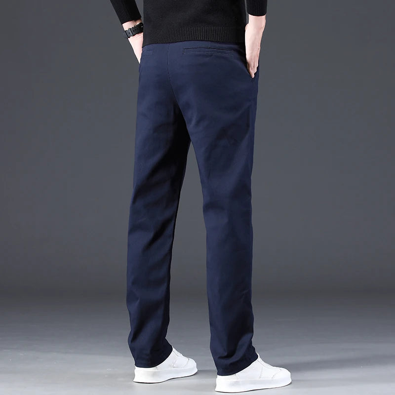 High Quality Men Versatile Casual Pants Fashion Khaki Dark-blue Street Trousers Comfortable Concise Business Straight Leg Pants