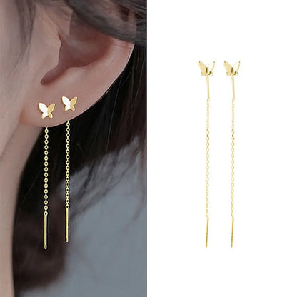 Drop Ear Line Long Hanging Earrings for Women Rose Gold Color Zircon Crystal Piercing Threader Earing Ear Accessories Jewelry