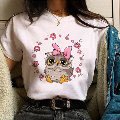 Owl T-shirt Girl Aesthetic Graphic Women Retro Comfortable T-shirt Pop Culture Colorful Kawaii Psychedelic Punk 2000s