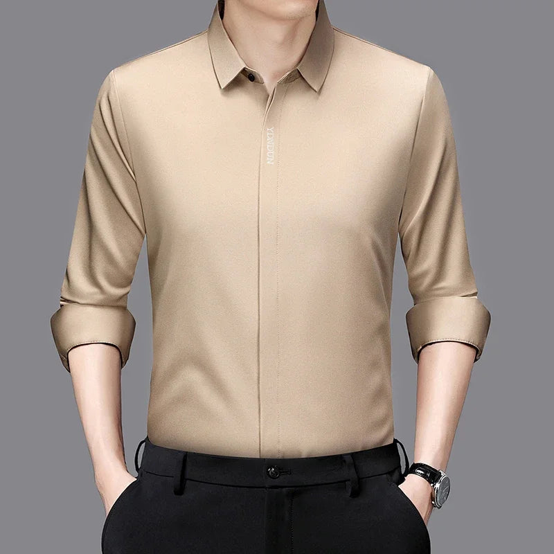 New Men's Business Casual Long Sleeved Solid Color Shirt Wrinkle Resistant Wrinkle Free Comfortable All Season Versatile Top