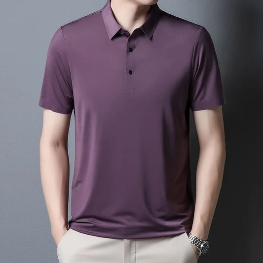 2023 Summer New Fashion Men's Solid Color Short-sleeved T-shirt Ice Silk Breathable Men's Business Casual Polo Shirt