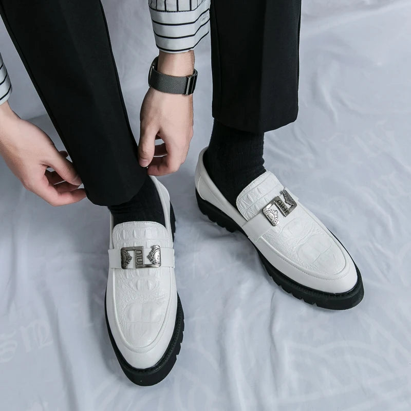 White Loafers Mens Party and Business Loafers Thick Soled Men Dress Platform Shoes Comfortable Slip-On Fashion New Casual Shoes