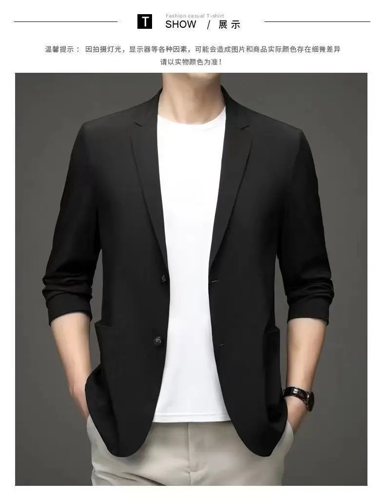 Spring Summer Men Ice Silk Thin Casual Sunscreen Blazer Fashion Casual Male Clothes Long Sleeve Big Size Slim Solid Blazers Coat