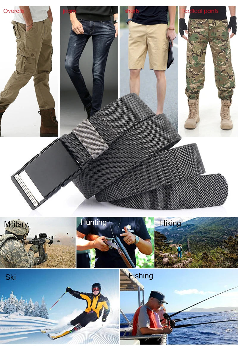 VATLTY Magnetic Elastic Belt Men Alloy Buckle Quick Release Unisex Thin Belt 34mm Brown Belt Male Female Jeans Waistband Girdles