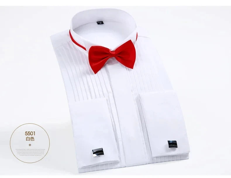 M~6XL Men's French Cuff Dress Shirt White Long Sleeve Social Male Shirts Regular Fit Party Dinner Wedding Cufflinks Formal Shirt