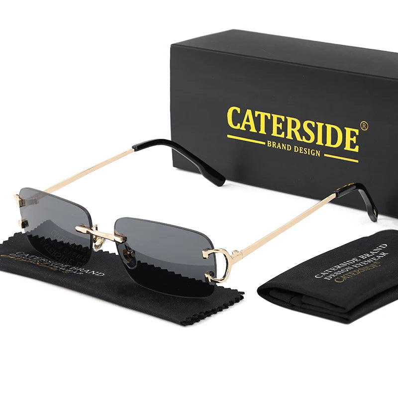 CATERSIDE Rectangular Sunglasses Men Rimless White Copper Small Square Sun Glasses For Women Gradient Lens Outdoor Eyewear UV400