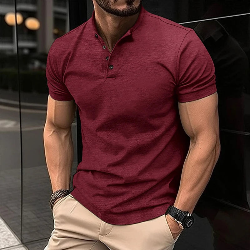 Best Selling Men Short Sleeve Polo Shirt Turn Down Collar Button Pure Color Top Polo Shirt Summer Casual Comfort Men's Clothing