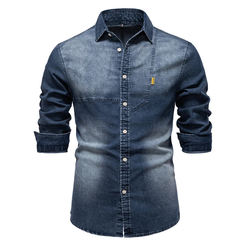 AIOPESON 2025 Men's Quality Cotton Denim Slim Fit Long Sleeve Cowboy Style Shirt For Men Spring Casual Men's Shirts