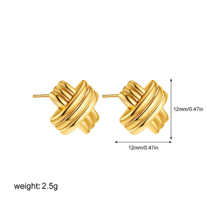 Geometric Stainless Steel Gold Sliver Color Bilayer Stud Earring for Women Irregular Metal Texture Fashion Jewelry Gift