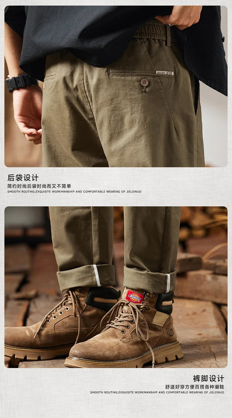 2025 New in Men's Straight Pant Elastic Waist Chino Trouser Cargo Male Regular Fit Cotton Stretch Spring Casual Korean Golf Wear