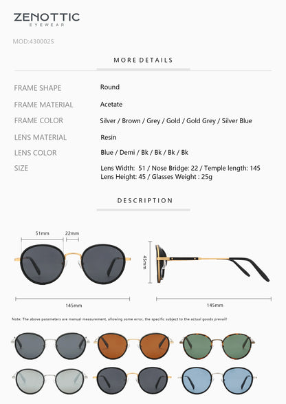 ZENOTTIC 2024/2025 Steampunk Sunglasses Round/Square Polarized Sun Glasses for Women Men Vintage UV400 Shades 430002