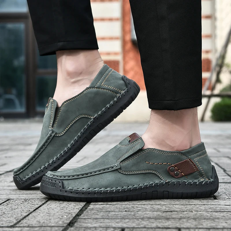 Handmade Leather Men Shoes Casual Comfortable Slip On Loafers Men Leather Shoes Flats Moccasins Walking Shoes Dropshipping