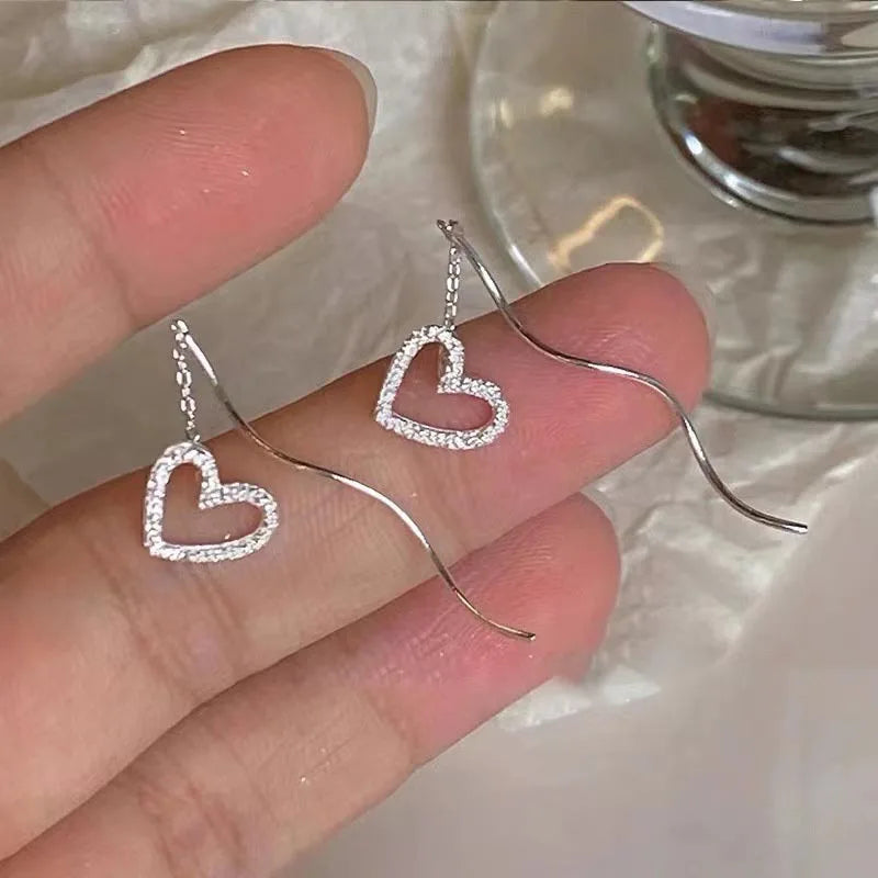 Drop Ear Line Long Hanging Earrings for Women Rose Gold Color Zircon Crystal Piercing Threader Earing Ear Accessories Jewelry