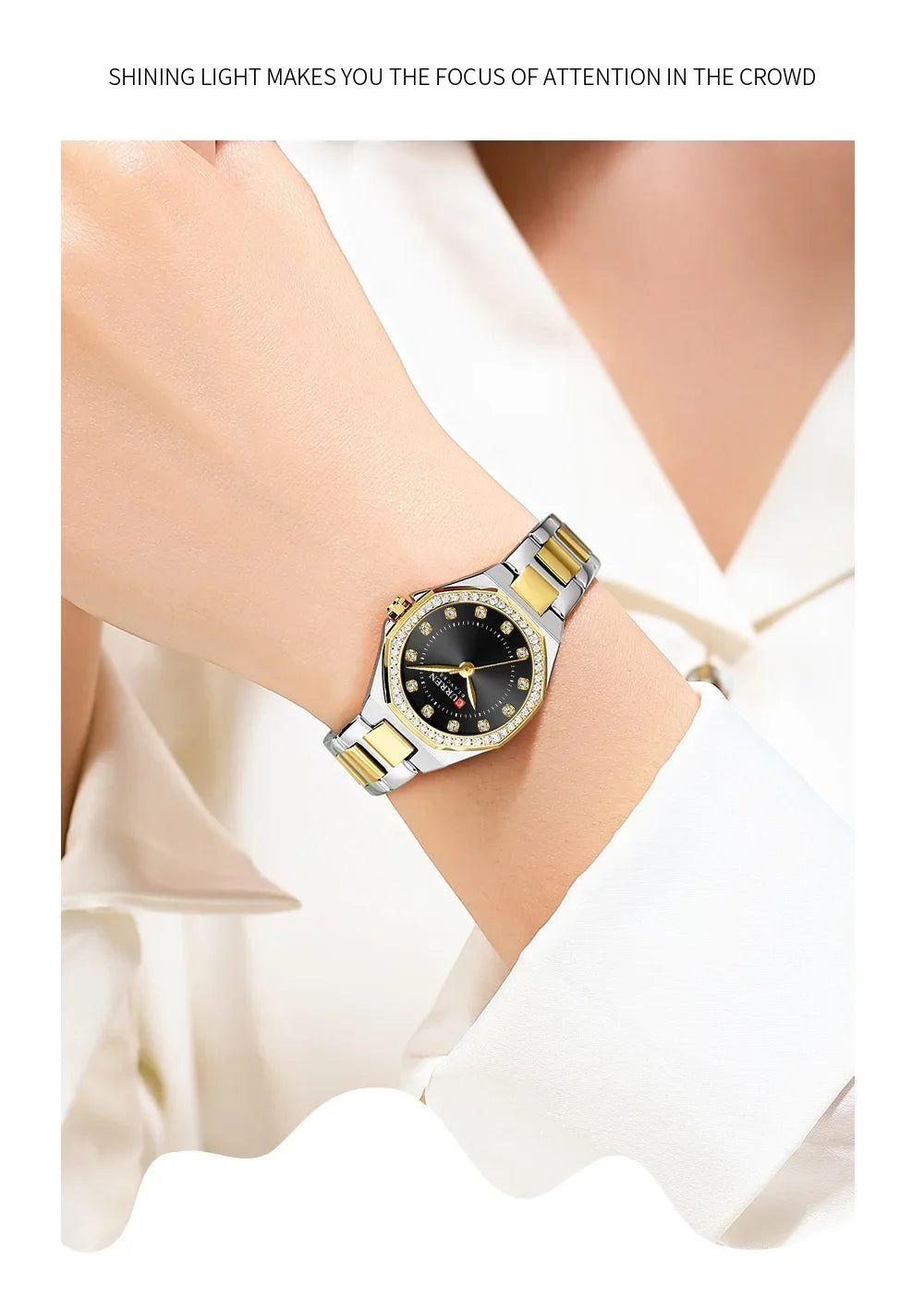 CURREN Original Diamond Watch for Women Fashion Elegant Stainless Steel Waterproof Quartz Wristwatch Luxury Ladies Dress Watches