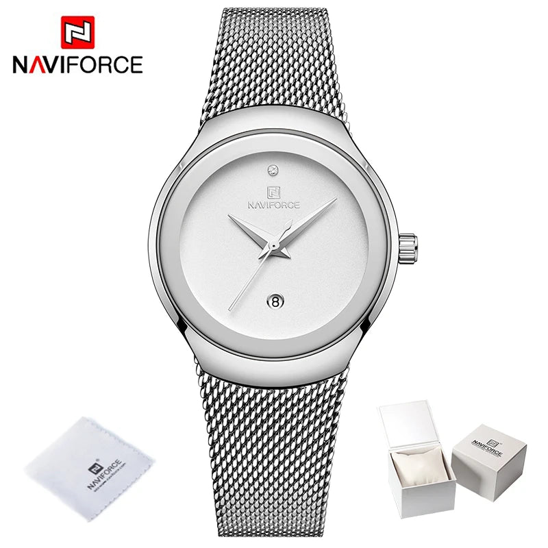 Top Luxury NAVIFORCE Women‘s Business Office Wristwatches Female Stainless Steel Strap Waterproof Girl Bracelet Relogio Feminino