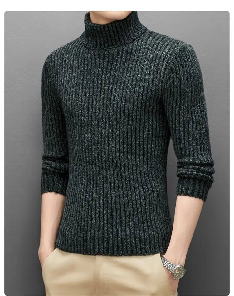 Trend Fashion Autumn Winter Sweaters Men Solid Turtleneck Mink Cashmere Thicken Smart Casual Long Sleeve Pullovers Knitted Tops