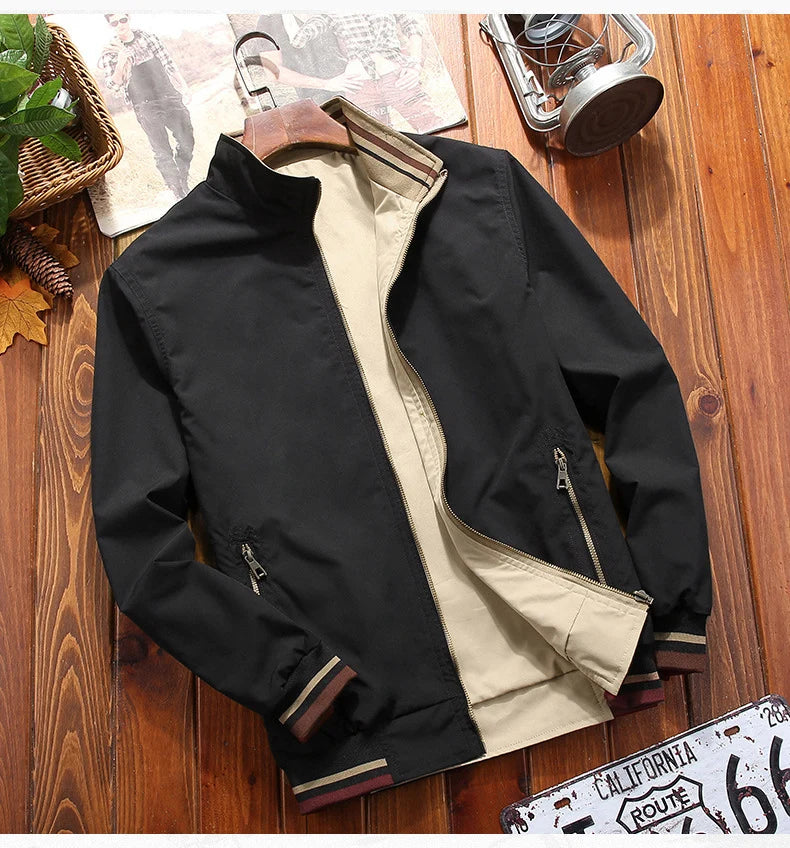 2025 Spring  Autumn Men Jacket New Mens Double Sided Wear Stand Collar Casual Jacket Youth Trend Jacket for Men Clothing