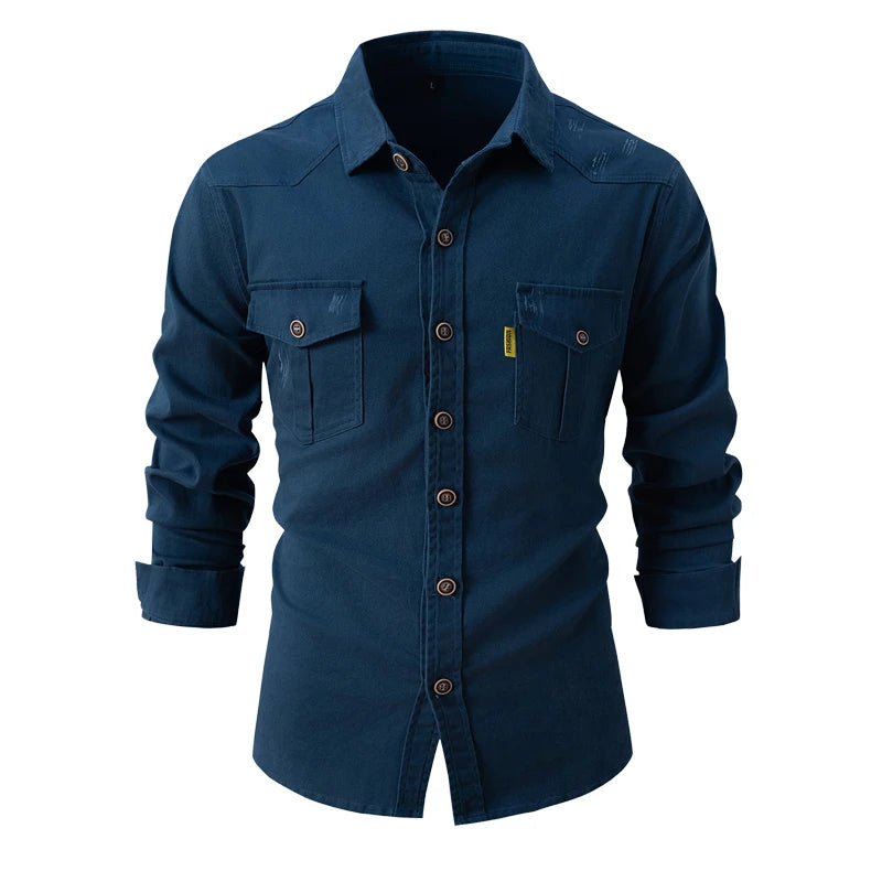 New Spring Cotton Social Shirt Men Solid Color High Quality Long Sleeve Shirt for Men Lapel Casual Social Men's Shirts