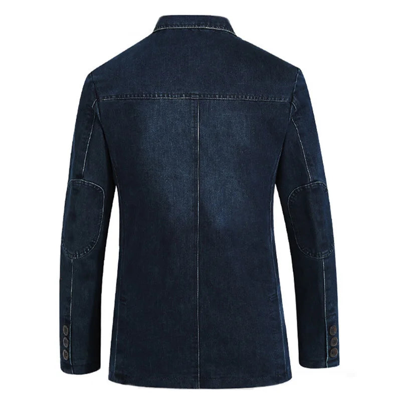 Men's New Blue Denim Suit Jacket with Loose Long Sleeved Design V-neck Casual Coats Black Gray Blazers M-XXXXL