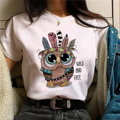 Owl T-shirt Girl Aesthetic Graphic Women Retro Comfortable T-shirt Pop Culture Colorful Kawaii Psychedelic Punk 2000s