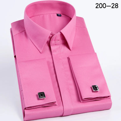 Men's French cufflink shirt with long sleeves slim fit concealed buttons solid color high-end wedding dress formal men's