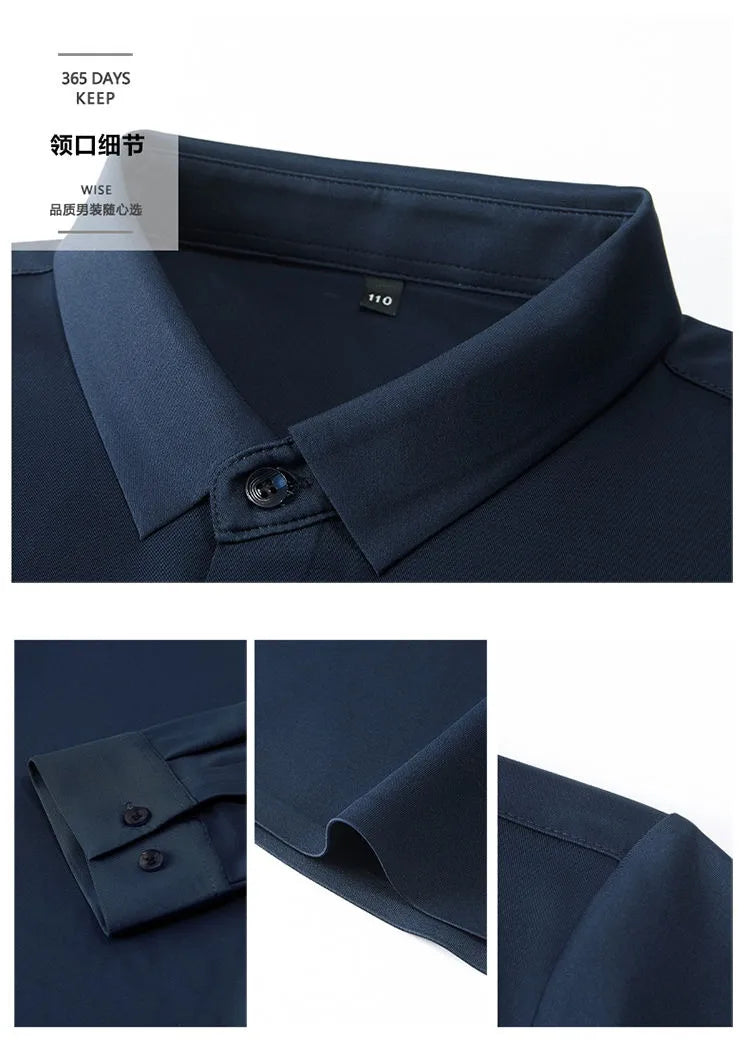 High end Mulberry Silk Shirts Business Men Non Iron Button Invisible Elastic Tops Luxurious Male Long Sleeve Quality Dress Shirt