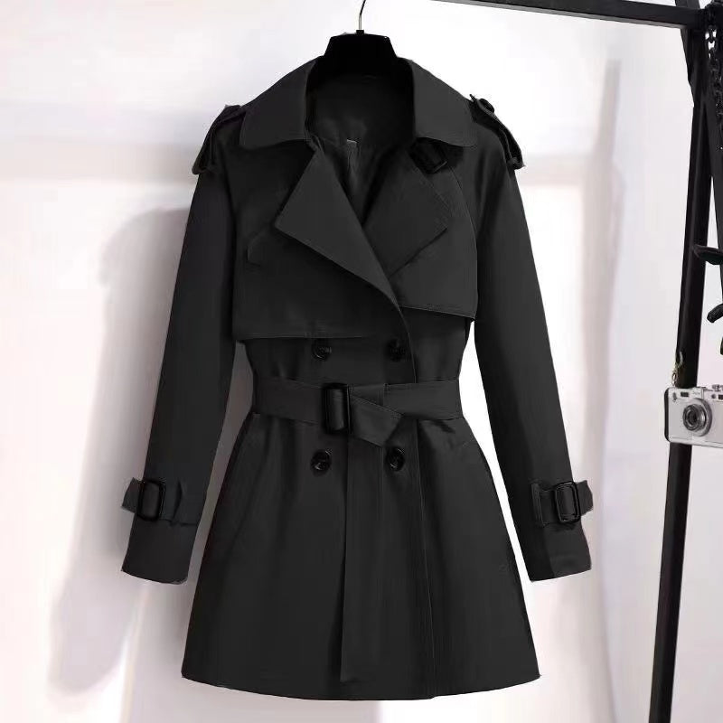 2025 Autumn Winter Elegant Women Double Breasted Solid Trench Coat 100% Cotton Vintage Turn-Down Collar Loose Trench with Belt