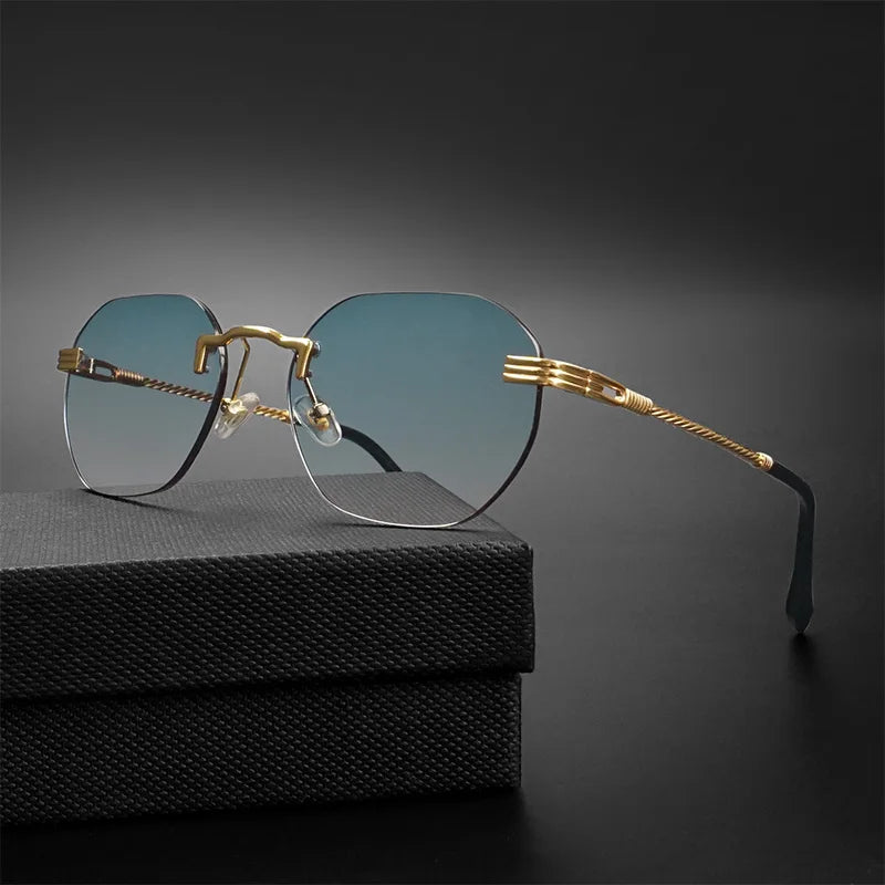 CATERSIDE Rimless Round Mirror Sunglasses Man Metal Frame Fashion Luxury Woman Sunglasses High Quality Fashion  UV400 Eyewear