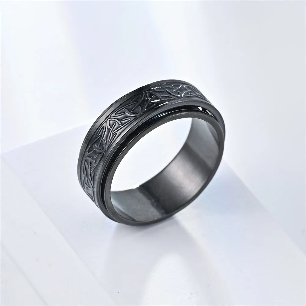 Punk Viking Script Stainless Steel Rotating Fidget Rings Men For Anxiety Worry Stress Relief  Metal Rock Band Ring Spinner