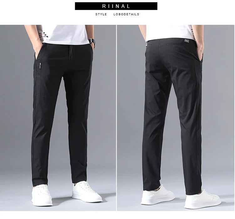 2025 Men's Casual Pants Slim Fit Stretch Classic Chino Trouser Male Stretch Elastic Korean Summer Dress Ice Light Thin Business