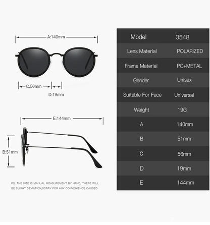 2024 Round Polarization Sunglasses Men Polarization Sun Glasses Women Metal Frame Black Lens Eyewear Driving Goggles UV400