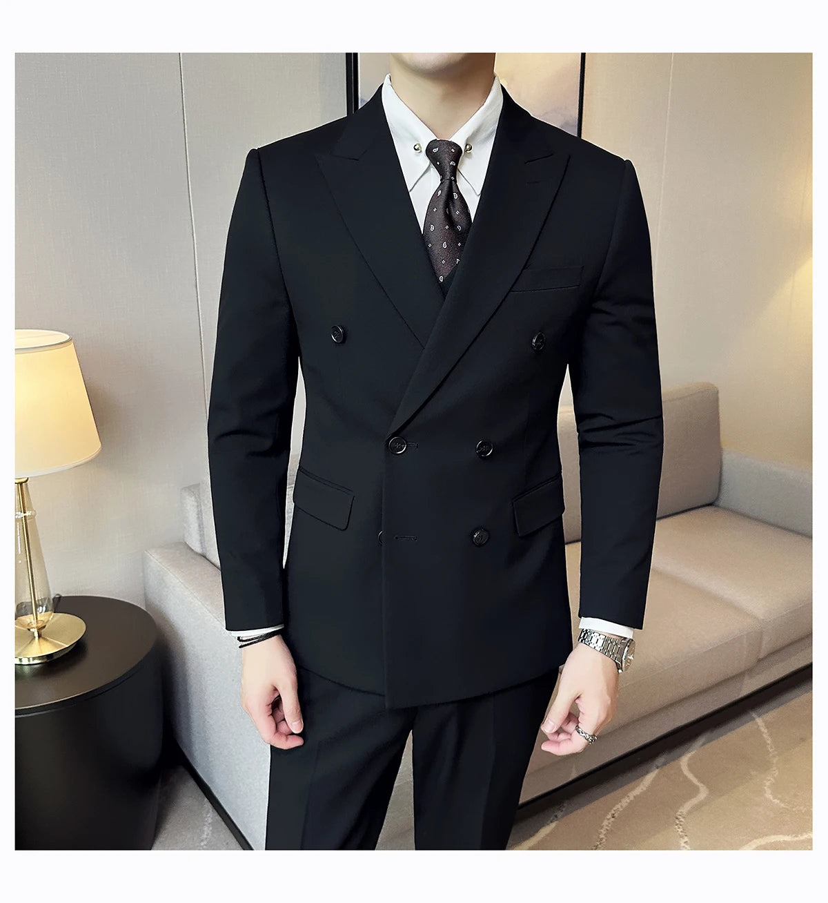 British Style Double Breasted Design Men's Suit Formal Business Slim Fit Casual Suits Sets Men Wedding Party Tuxedo 3 Pieces Set