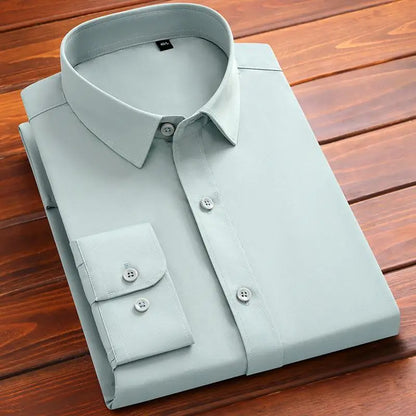 New Men's Formal Shirts Long Sleeve Fashion Without Pocket Wrinkle Resistant Plain Regular Fit Social Business Smart Casual Grey