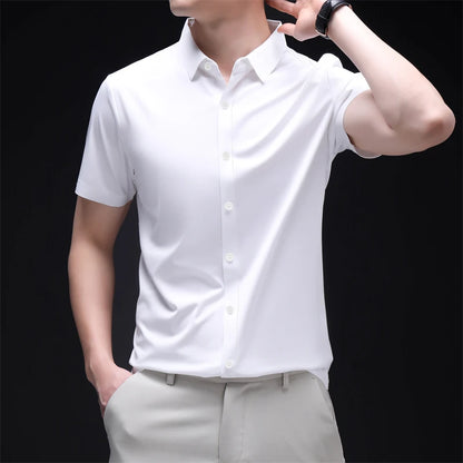 New Men's Business Casual Short Sleeved Solid Color Shirt Wrinkle Resistant Wrinkle Free Comfortable All Season Versatile Top