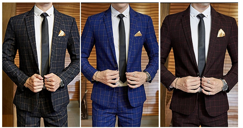 Blazer Vest Pants Groom Wedding Dress Stage Party Suit Three Piece Set and Two Piece Set Mens casual business classic plaid suit