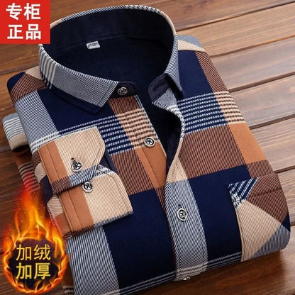 2024Men's Casual Warm Shirts Autumn Winter Long Sleeve Plaid Shirt Thick Warm Tops Men High Quality Soft Large Size Shirt Camisa