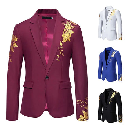 Men's Paisley Floral Gold Bronzing Printed Blazer Luxury Evening Prom Dress 2024 Suits Formal Jackets for Men Costume Homme Coat