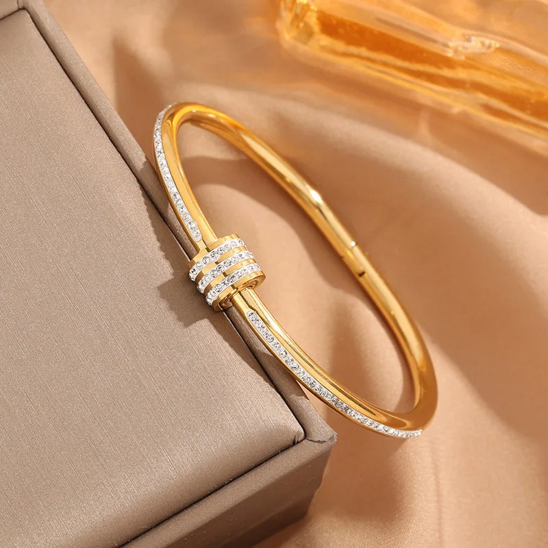 Stainless Steel Gold Plated Luxury Handmade Crystal Accessory Women Wrap Bangle Bracelet Jewelry Non Tarnished