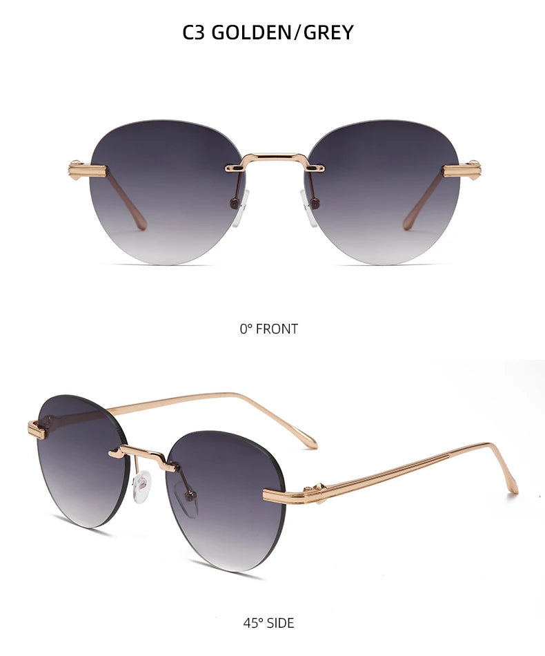 The new frameless and stylishly minimalist sunglasses are versatile with a golden metal frame.