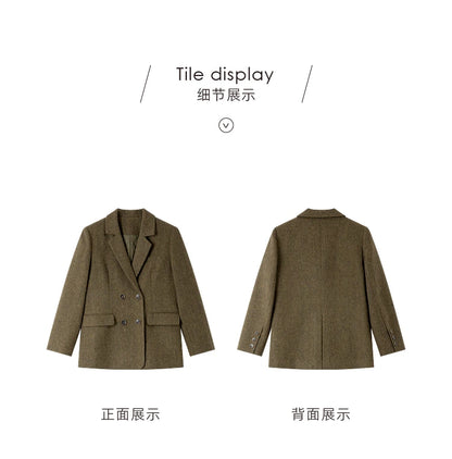 VIMLY Women's Simple Wool Blend Blazer Autumn Winter Lapel Collar Woolen Coat Suit Jacket Office Lady New Casual Outerwear