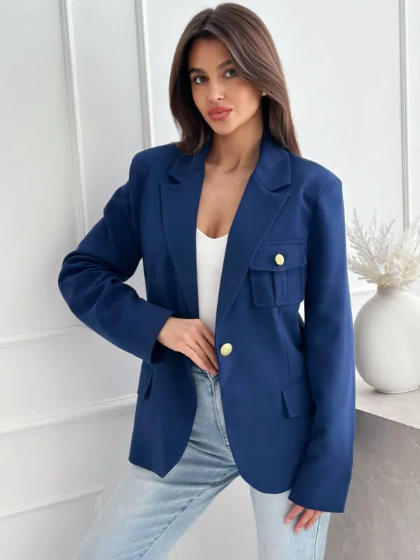 Women's Long-sleeved Double-breasted Solid Color Suit Jacket