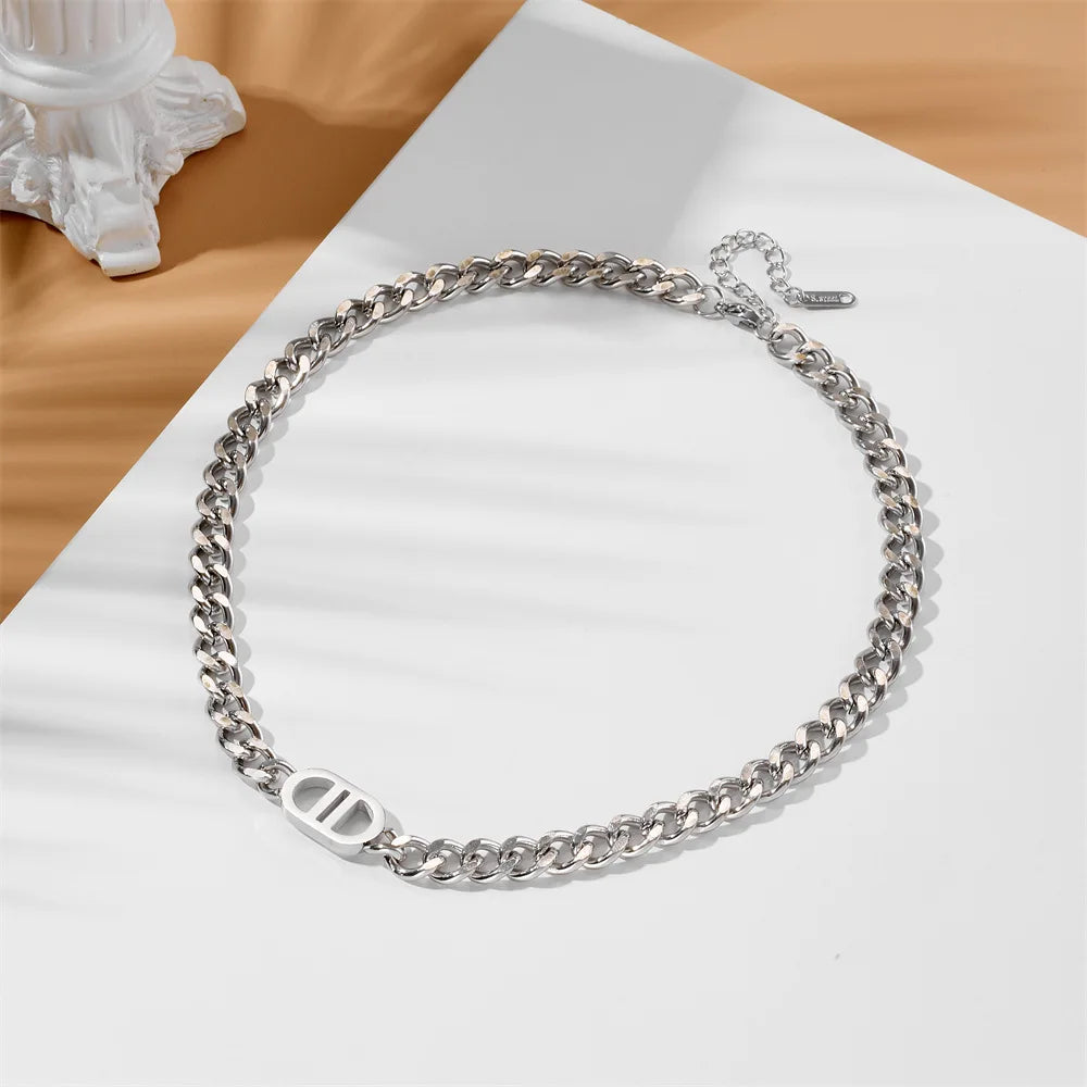 Stylish Double D Chain Stainless Steel Necklace Bracelet Can Be Worn By Both Men And Women Party Jewellery