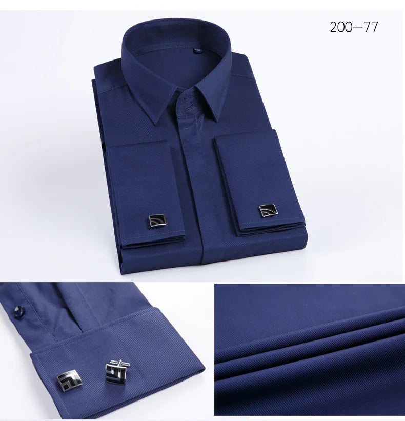 Men's French cufflink shirt with long sleeves slim fit concealed buttons solid color high-end wedding dress formal men's