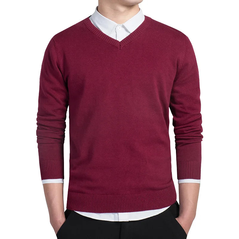 Sweater Men 2025 Autumn Casual Pullovers Men V-Neck Solid Cotton Knitted Brand Clothing Slim Fit Male Sweaters Pull Homme