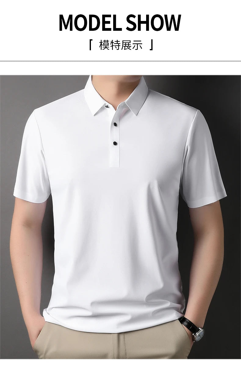 Premium ice silk breathable short-sleeved T-shirt men's lapel summer luxury top brand embroidered POLO shirt casual men's wear