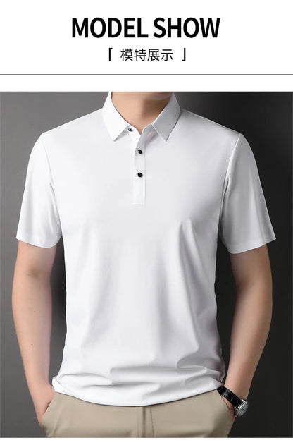 Premium ice silk breathable short-sleeved T-shirt men's lapel summer luxury top brand embroidered POLO shirt casual men's wear